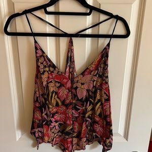 Strappy floral cropped tank with open back